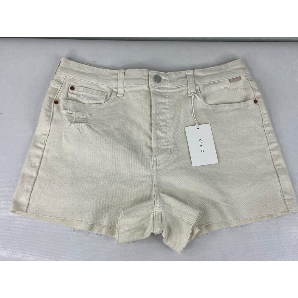 Cello Women XL Denim Shorts Beige High Waist Mom NWT